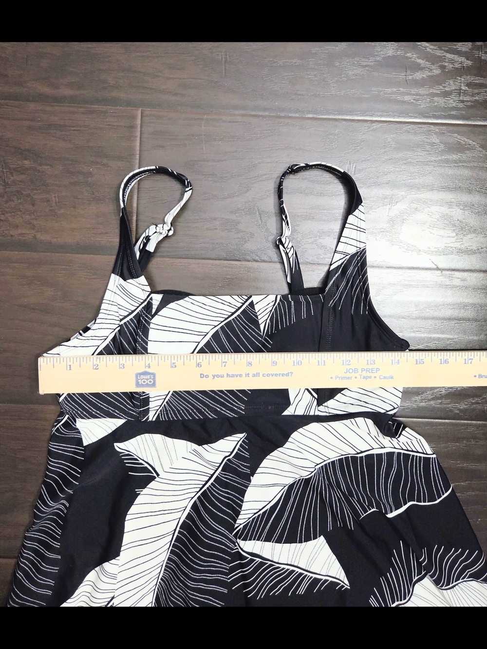 Kona Sol Black & White Leaf Print Peplum Swim Top - Picture 10 of 12